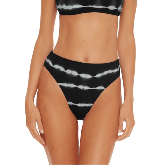 Becca Black White Tie Dye Iconic High Waist Bikini Bottoms NWOT (M) - Picture 1 of 10